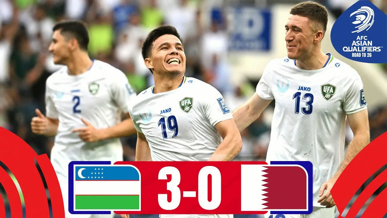 ไฮไลท์ฟุตบอล อุซเบกิสถาน ชนะ กาตาร์ 3-0 ศึกฟุตบอลโลก รอบคัดเลือก โซนเอเชีย 2025 วันที่ 11 มิถุนายน 2568