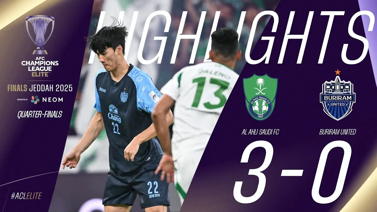 dooball69.com เปิดคลิปไฮไลท์ฟุตบอล อัล อาห์ลี 3-0 บุรีรัมย์ ยูไนเต็ด เอเอฟซี แชมเปี้ยนส์ ลีก อีลิท รอบ8ทีมสุดท้าย 27 เมษายน 2568