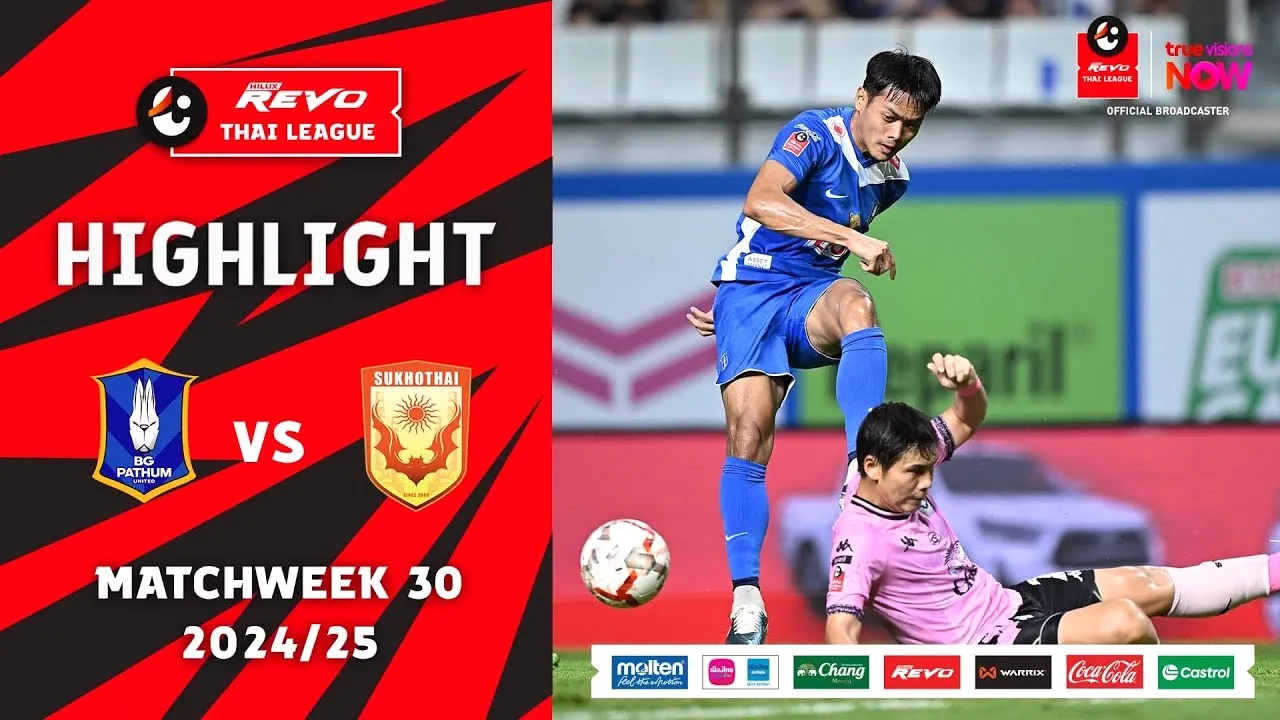 ไฮไลท์ฟุตบอล บีจี ปทุม ยูไนเต็ด เปิดบ้านพลิกเสมอดุเดือด 4-4 กับสุโขทัย เอฟซี ในศึกไฮลักซ์ รีโว่ ไทยลีก 2025 วันที่ 27 เมษายน 2568