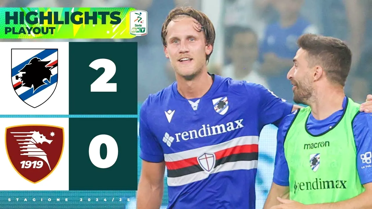 ซามพ์โดเรีย เปิดบ้านชนะซาแลร์นิตาน่า 2-0 ในศึกเซเรียบี อิตาลี เพลย์ออฟหนีตกชั้น วันที่ 16/06/2568 ลุ้นสู้ต่อนัดหน้า