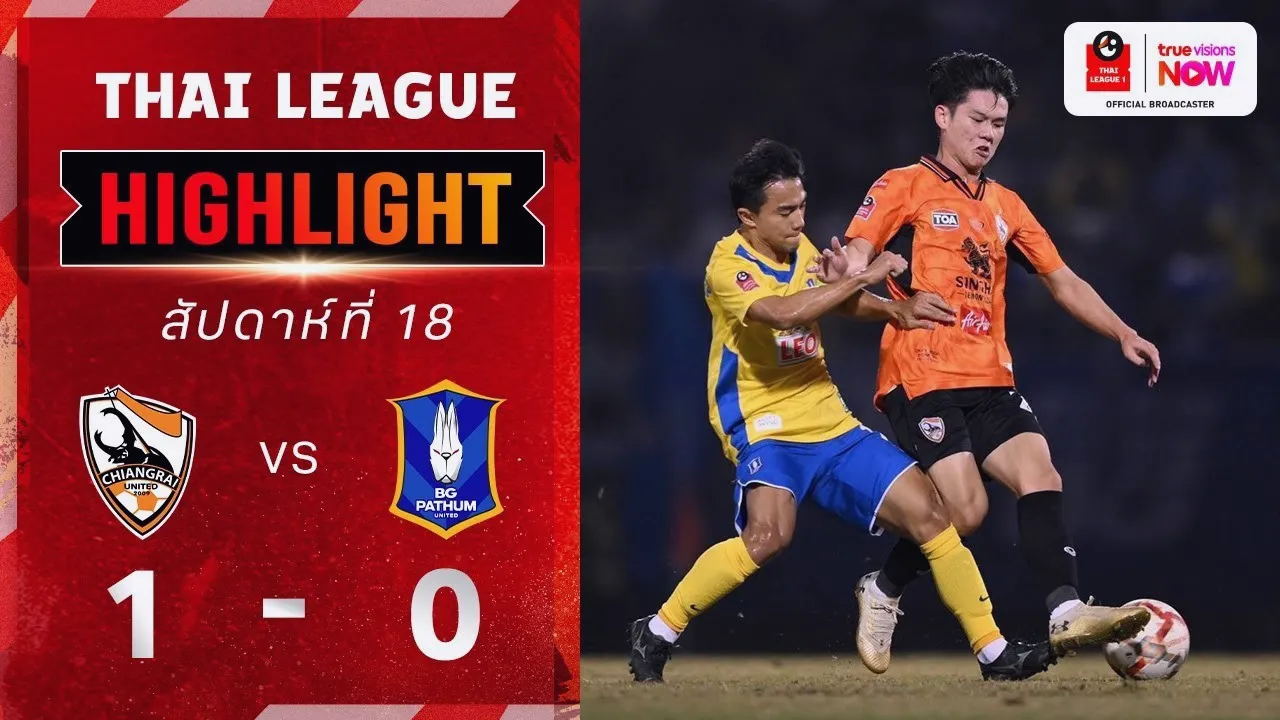 ไฮไลท์ฟุตบอล 18/01/2568 เชียงราย ยูไนเต็ด เฉือน บีจี ปทุม ยูไนเต็ด 1-0 ศึกไทยลีก 2025
