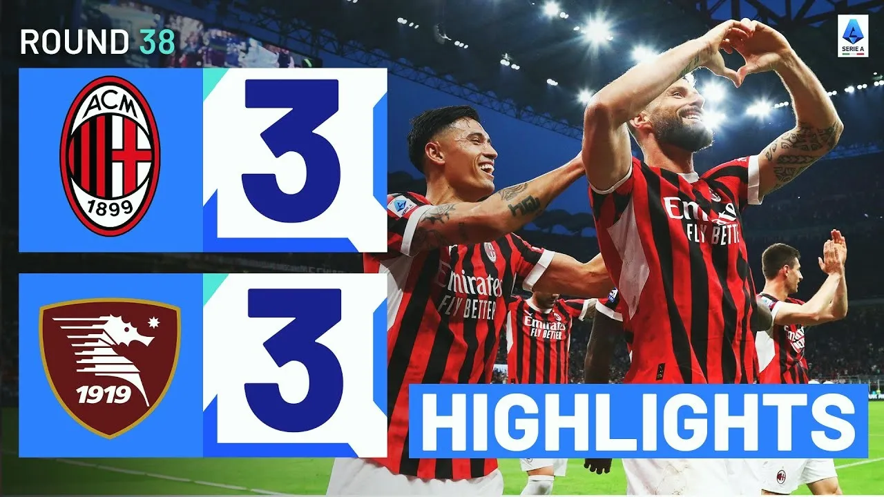 ไฮไลท์ฟุตบอล เอซี มิลาน 3-3 ซาแลร์นิตาน่า กัลโช่ เซเรียอา อิตาลี 2024 26 พฤษภาคม 2567 ครบรสเกมมันส์ท้ายซีซั่นจาก dooball69.com