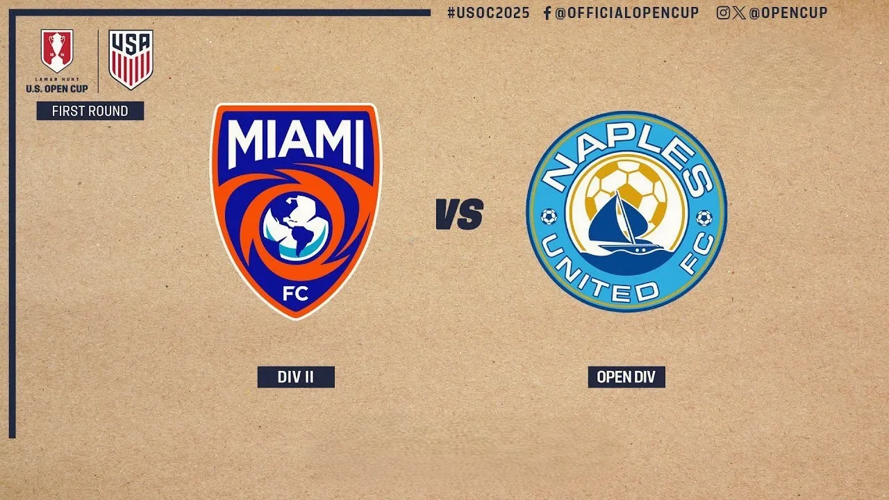 ไฮไลท์ฟุตบอล ไมอามี่ เอฟซี ถล่ม เนเปิลส์ ยูไนเต็ด 4-1 ศึกยูเอสเอ โอเพ่น คัพ ฤดูกาล 2025 เมื่อวันที่ 19 มีนาคม 2568 จาก dooball69.com