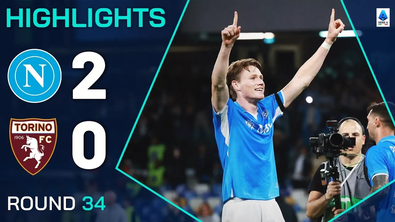 ไฮไลท์ฟุตบอล กัลโช่ เซเรียอา อิตาลี 28 เมษายน 2568 นาโปลี เปิดบ้านทุบ โตริโน่ 2-0 เก็บชัยชนะในลีก