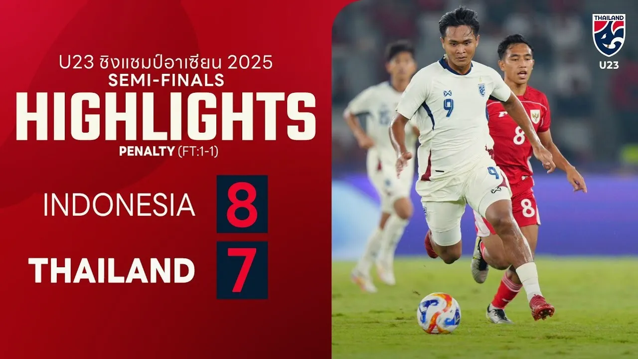 ไฮไลท์ฟุตบอล อินโดนีเซีย(ยู23) เสมอ ไทย(ยู23) 1-1 ชิงแชมป์อาเซียนรุ่นอายุไม่เกิน23ปี รอบรองชนะเลิศ 2025/26 เมื่อวันที่ 26 กรกฎาคม 2568