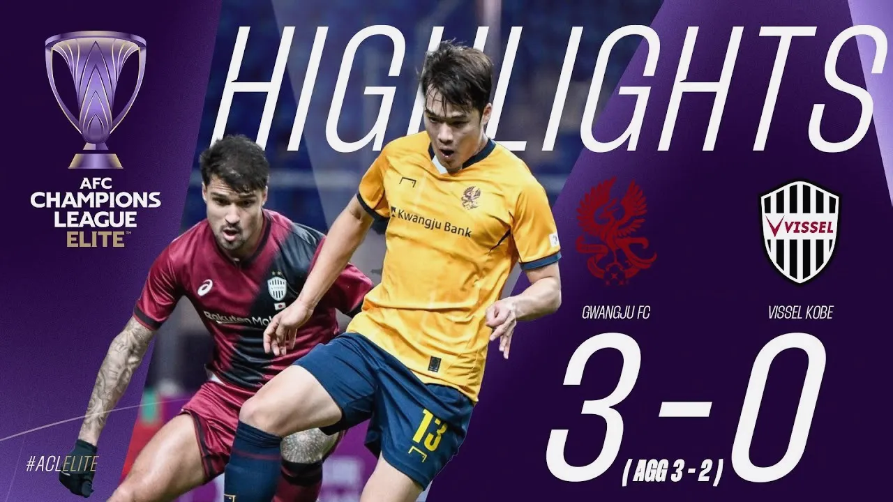 ไฮไลท์ฟุตบอล กวางจู เอฟซี (เกาหลีใต้) ถล่ม วิสเซล โกเบ (ญี่ปุ่น) 3-0 ในศึกเอเอฟซี แชมเปี้ยนส์ลีก อีลิท 2025 ประจำวันที่ 13 มีนาคม 2568