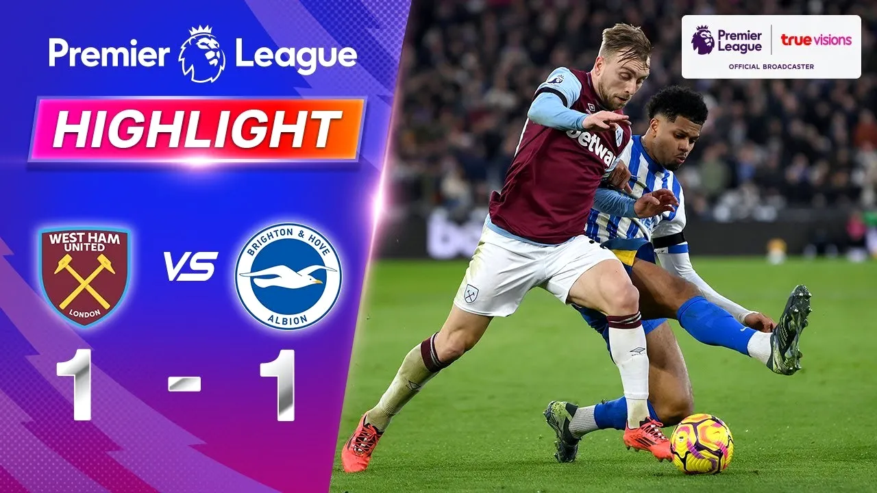ไฮไลท์ฟุตบอล เวสต์แฮม ยูไนเต็ด 1-1 ไบรท์ตัน สุดมันในศึกพรีเมียร์ลีก อังกฤษ วันที่ 22 ธันวาคม 2567 โดย dooball69.com