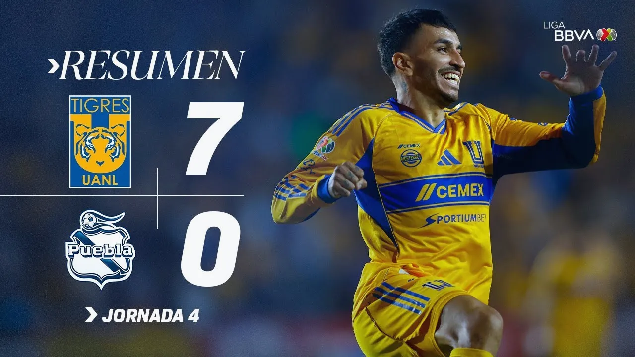 ไฮไลท์ฟุตบอลวันที่ 9 สิงหาคม 2568 ไทเกรส ยูเอเอ็นแอล ถล่ม พูอีบลา 7-0 เม็กซิโก พรีเมร่า ดิวิชั่น 2025 ทาง dooball69.com